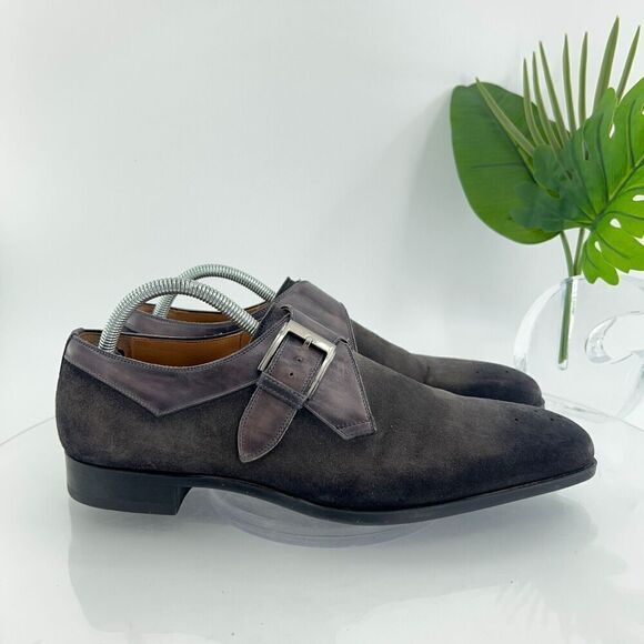 Magnanni Men's Oxford Size 41 8 Gray Nubuck Leather Single Monk Strap Dress Shoe - Picture 3 of 12